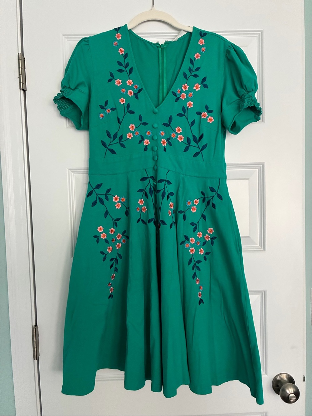 Eshakti Teal Embroidered Swing Dress